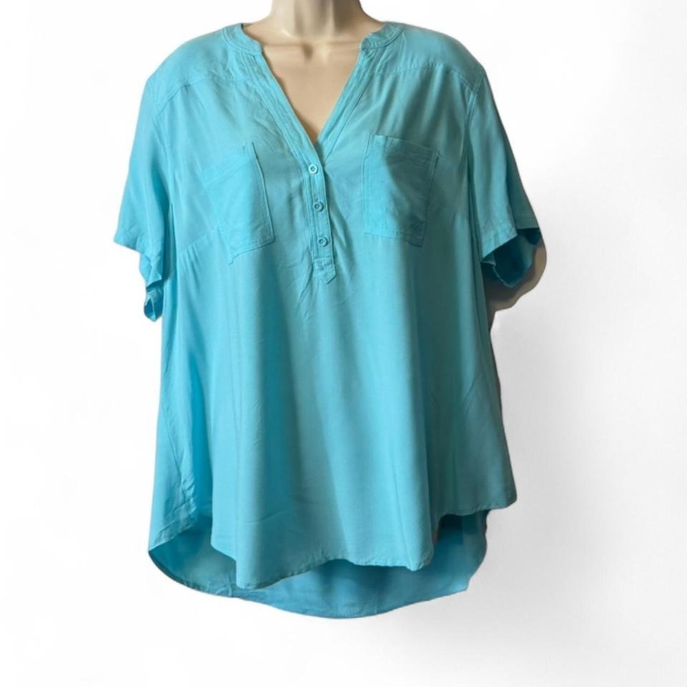 Torrid Aqua Blue Harper Challis Pullover‎ Blouse, Women's Size 1X